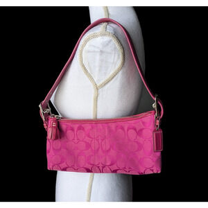 Vintage Coach 6371 Hampton Signature Baguette Shoulder Bag Hot Pink Canvas Y2K